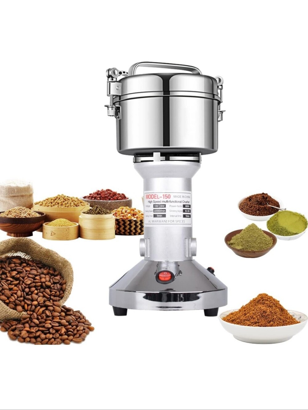 Lejieyin 150 Silver High Speed Electric Stainless Steel Grain Mill Grinder